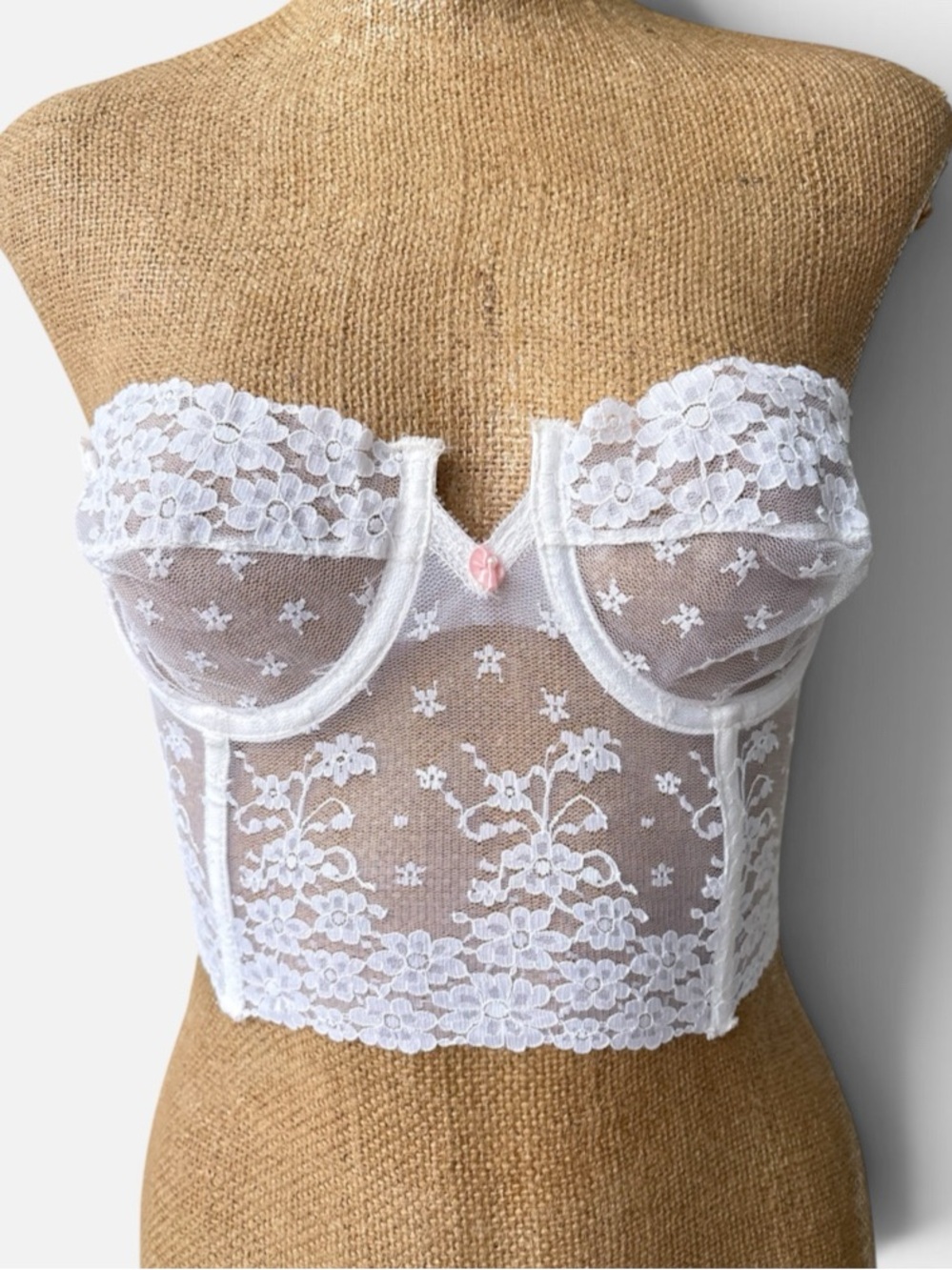 Vintage Jezebel Renee of Hollywood White Lace Bustier / Victoria's Secret NWT